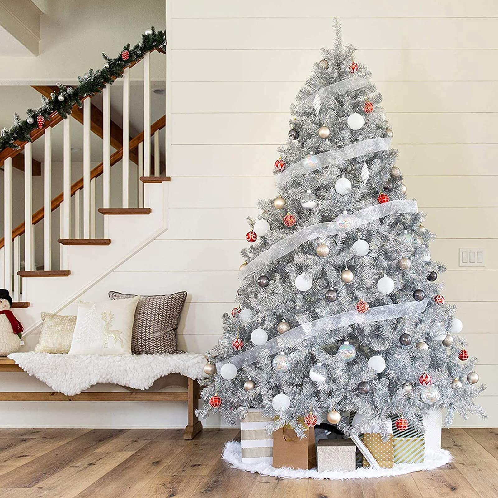 Amazon.co.jp: 4フィートの人工ティンセルクリスマスツリー、光沢の